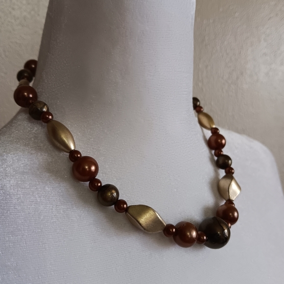 Unisex Surf Skater Boho Plastic Bead Choker, Earthy Brown Beachy Necklace - Picture 6 of 7